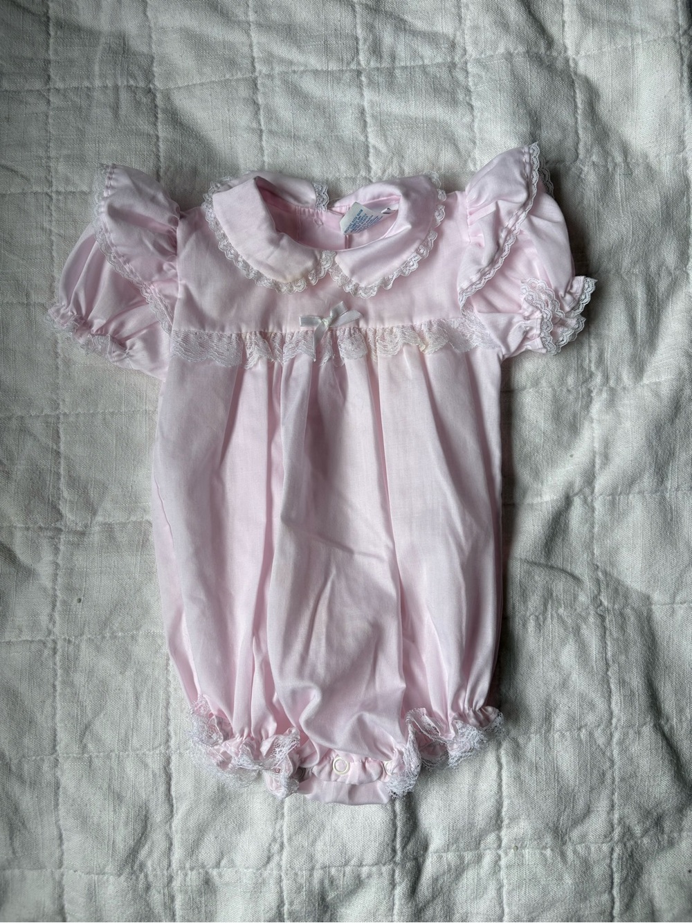 Vintage Alexis Pink Lace-Trim Baby Bubble Romper Baby Girl 6 Months